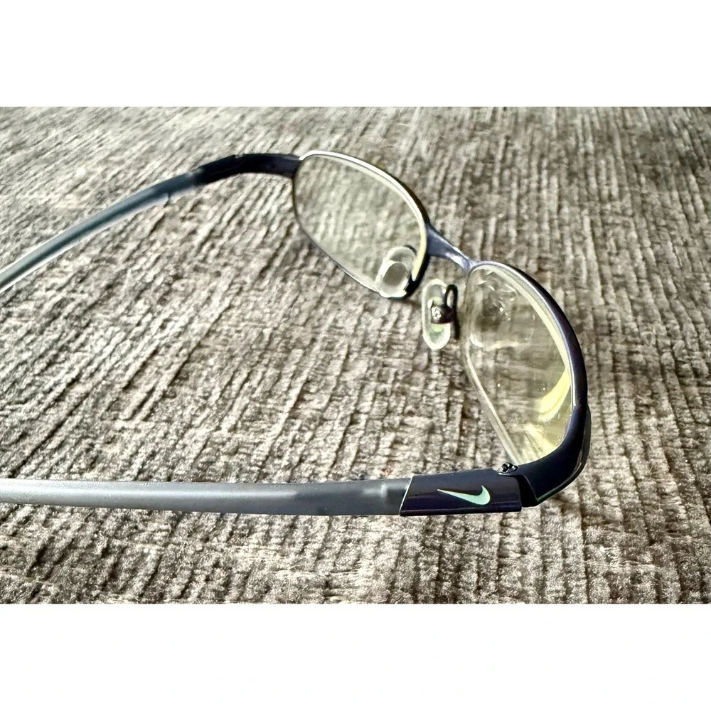 Nike Eyeglasses Unisex 54-17-135 Navy Blue Excellent Flexon 4105 Semi-Rimless